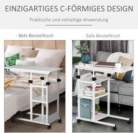 Mobilny Stolik HOMCOM z Regulacją Wysokości i 2 Półkami, Biały