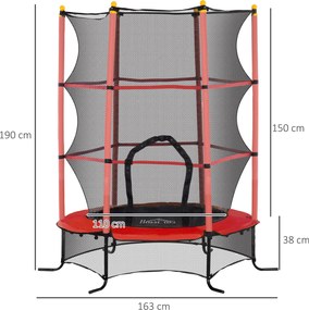 HOMCOM Trampolina dla dzieci, Ø163 cm, z siatką bezpieczeństwa, do użytku wewnątrz i na zewnątrz, do 50 kg, Stal, Plastik, Czerwona