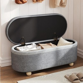 Ława ze schowkiem i miękkim polarowym pokryciem - 110 x 41 x 47 cm - do salonu/sypialni - Polar - szary