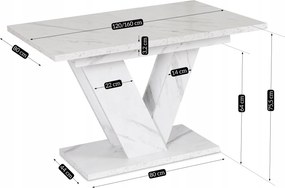 Nowoczesny stół do jadalni rozkładany Clark 120-160 cm, biały marmur