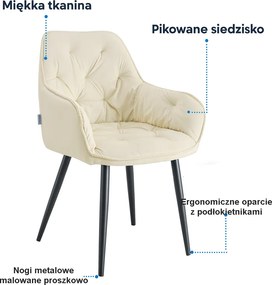 Krzesło EMMA pikowane tkanina welur noga metalowa : Kolor tkaniny - VELVET - MG50
