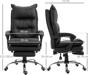 Vinsetto Krzesło biurowe z podnóżkiem ergonomiczne oparcie czarne ze sztucznej skóry | Aosom PL