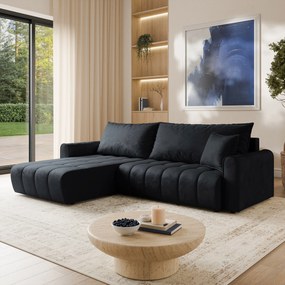 Masseno Narożnik FRIGA z funkcją spania i pojemnikiem na pościel Narozniki L, Rozkładana sofa - Czarny, MONOLITH 95
