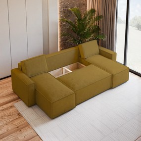 Masseno Narożnik PESANO z funkcją spania i pojemnikiem na pościel Narozniki U, Rozkładana sofa - Żółty, MONOLITH 48
