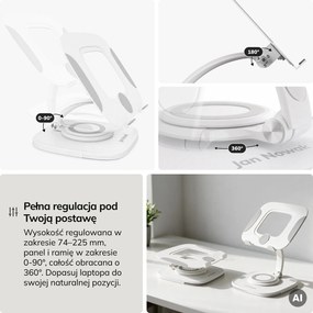 Podstawka stojak pod laptopa regulowana biała, 265x200x74-225 mm