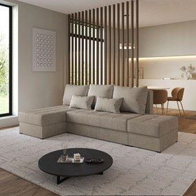 Masseno Narożnik NORVI z funkcją spania i pojemnikiem na pościel Narozniki L, Rozkładana sofa - Brązowy, NEVE 16