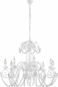 Damascus - Biały lakierowany żyrandol z żelaza z dekoracją w stylu shabby chic i kryształowymi cyrkoniami, 8 świateł, 130 - Ø90 - BL77-8-BCO