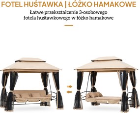 Outsunny Huśtawka ogrodowa 3-osobowa z moskitierą i daszkiem przeciwsłonecznym beżowa | Aosom PL