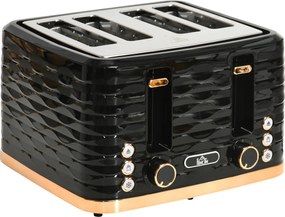 HOMCOM Toster na 4 kromki, falisty design, wiele funkcji, taca na okruchy, Czarny