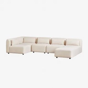 Sofa Modułowy Narożny 5-częściowy Z Pufą Fogler Len Aksamit Beż Lniany - Sklum