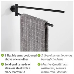 Samoprzylepny wieszak na ręczniki ze stali nierdzewnej w kolorze matowej czerni Bosio – Wenko