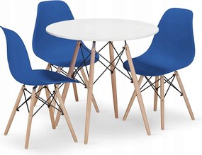 Valora KOVA Okrągły Stół Ø80 Biały + 3 Krzesła OSAKA Niebieskie