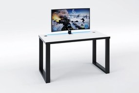Biurko gamingowe Seman 135 cm na stalowych nogach z taśmą LED - biały / czarny