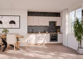 Loseo IV – kuchnia modułowa 260 cm w kolorze kaszmir / dąb artisan z czarnymi uchwytami