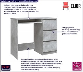 Szare biurko z szufladami beton Gito