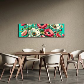 Obraz - Kwiaty na niebieskim tle (170x50 cm)