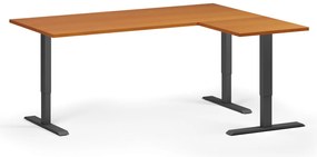 Narożne biurko z regulacją wysokości, 180x140 cm, 3 silniki, L/P, czarna podstawa, czereśnia