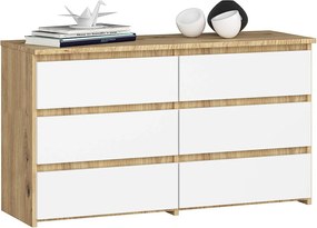 Komoda AKORD CL100 Dąb Artisan 100 cm 6 szuflad kolor Biały mat 100x35x57 cm