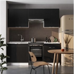 Aneks kuchenny czarny w paski/biały 200x60x81.6 fame-line