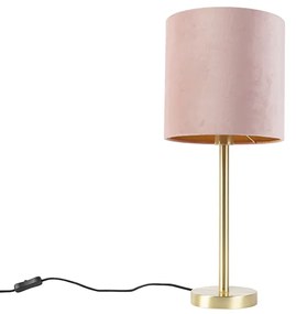 Romantyczna lampa stołowa mosiężna z różowym abażurem 25 cm - Simplo Nowoczesny Oswietlenie wewnetrzne