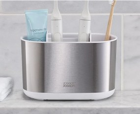 Stojak na szczoteczki do zębów ze stali nierdzewnej w kolorze srebra Duo Steel – Joseph Joseph
