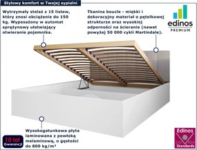 Białe łóżko z beżowym zagłówkiem i materacem 90x200 N2-S01