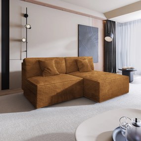 Masseno Narożnik FIORO z funkcją spania i pojemnikiem na pościel Narozniki L, Rozkładana sofa - Miedziany, TILIA 56