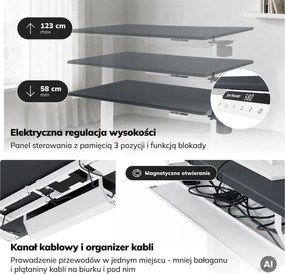 Biurko do pracy z regulacją wysokości Aria 120×60 cm, blat antracyt / podstawa biała