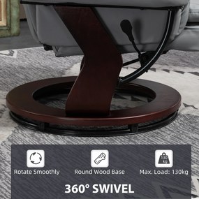 HOMCOM Fotel relaksacyjny z podnóżkiem, obrotowy, z regulowaną oparciem, w wyglądzie skóry, do 130 kg, Szary