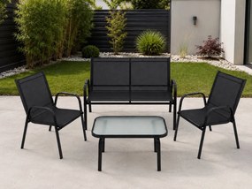 Zestaw mebli ogrodowych Boston 025 - sofa 2-osobowa, 2 fotele, stolik, kolor czarny