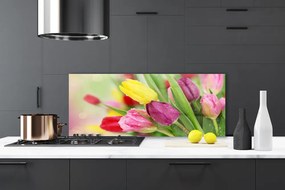 Szkło do Kuchni na Ścianę Tęczowy Bukiet Tulipanów