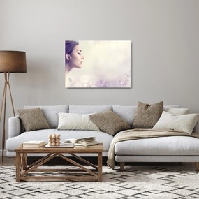 Obraz na szkle kobiety z lawendą (70x50 cm)