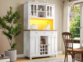 Witryna, Bufet kuchenny z LED - Wysokość 180 cm - duża przestrzeń do przechowywania - Biały