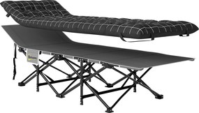 Outsunny Składane łóżko campingowe, z materacem, ergonomiczne, metalowy stelaż, Czarne