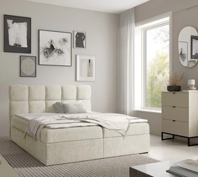 Kremowe łóżko kontynentalne z zagłówkiem 5 rozmiarów E3-D61