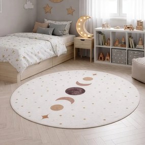 Dywan dziecięcy Coco Fazy Księżyca kremowy koło 120 cm x 120 cm