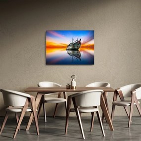 Obraz na szkle - Wschód słońca nad wrakiem łodzi (70x50 cm)