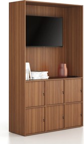 Szafka biurowa FRAME, 6x drzwi, z wnęką, 1299 x 450 x 2162 mm, zamek cylindryczny, orzech
