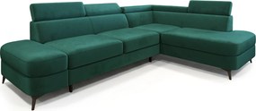 Masseno Narożnik AVISE z funkcją spania i pojemnikiem na pościel Narozniki L, Rozkładana sofa - Zielony, MONOLITH 37