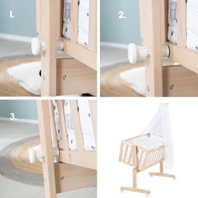 Kołyska z litego drewna bukowego na kółkach/z baldachimem 40x90 cm w naturalnym kolorze – Roba