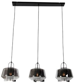 Lampa wisząca czarna z przydymionym szkłem 30 cm owalna 3-światłowa - Kevin ArtDeco Oswietlenie wewnetrzne