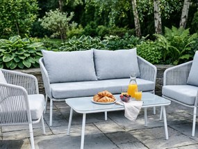 Zestaw mebli ogrodowych szary aluminium sofa fotele stolik sznurowanie