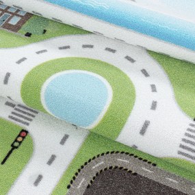Dywan dziecięcy Play Ulice zielony antypoślizgowy do prania 100 cm x 150 cm