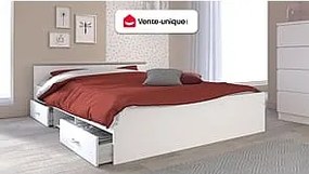 Łóżko ze skrzynią – 2 szuflady i 1 wnęka – 140 × 190 cm – kolor biały - PABLO