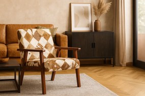 Drewniany tapicerowany skórą naturalną fotel lisek F7-B44