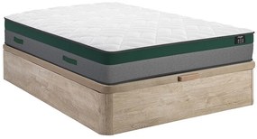 Zestaw łóżko 140 x 190 cm - stelaż ze skrzynią jasny naturalny + materac ze sprężynami kieszeniowymi - PRESTIGE marki YSMÉE