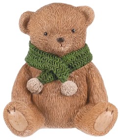 Dekoracja Niedźwiedź z zielonym szalikiem, żywicapoliestrowa, 10 cm