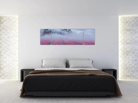 Obraz - Krajobraz z polami tulipanów (170x50 cm)