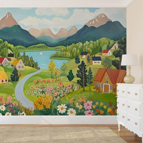 Fototapeta - Wioska w górach (196x136 cm)