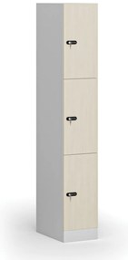 Szafka skrytkowa S1, 3 schowki, 1850 x 300 x 500 mm, demontaż, zamek mechaniczny z kodem, drzwi laminowane, brzoza